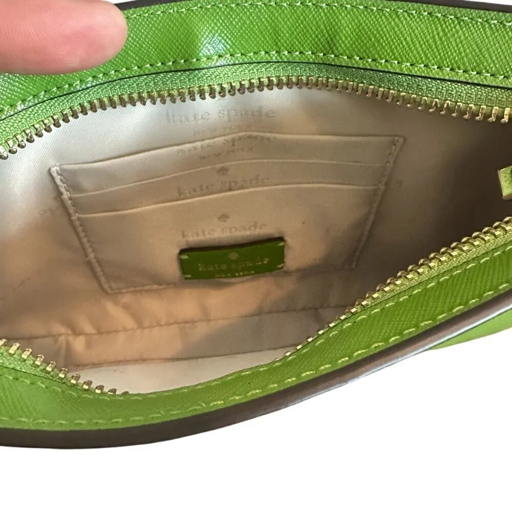 Kate Spade Madison Saffiano Pochette Bag + Card Holder Resin Chain Turtle Green